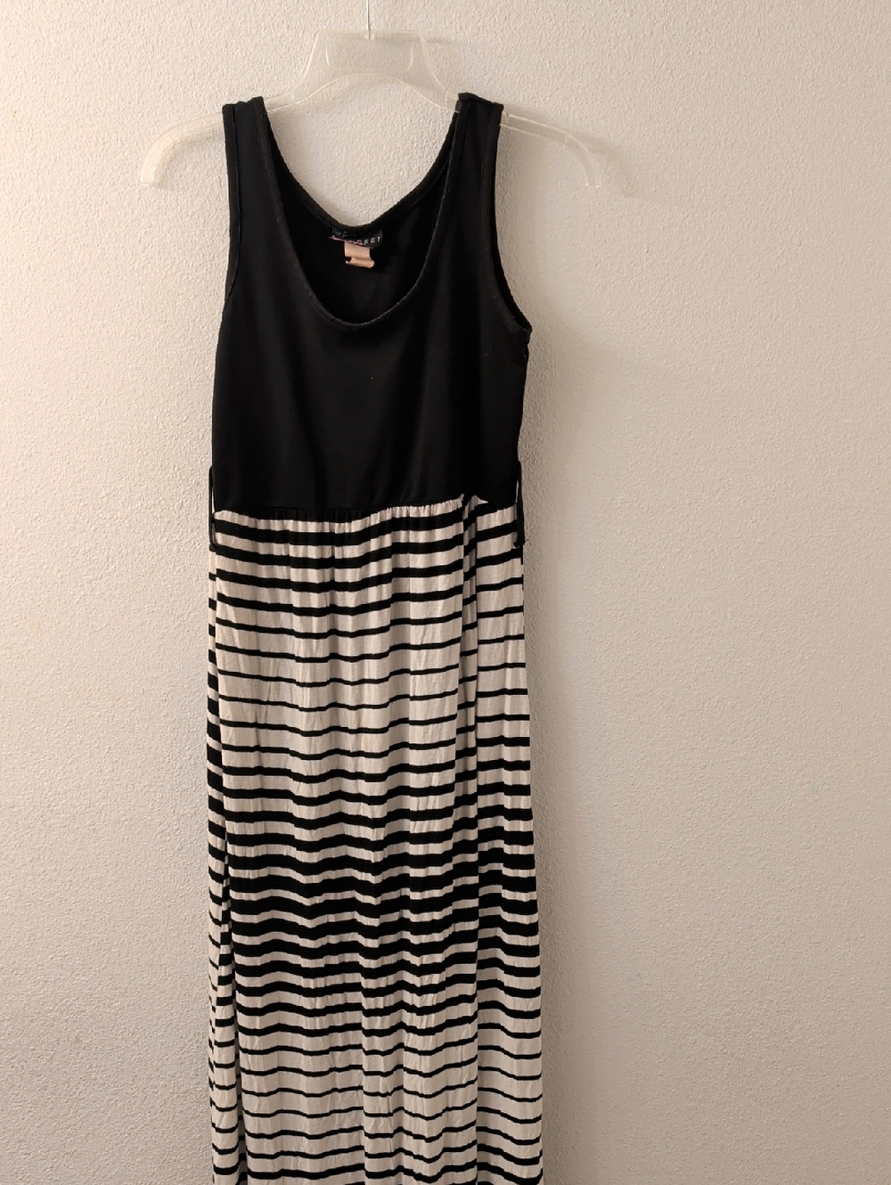 Discreet Black and White Striped Tank Maxi Dress